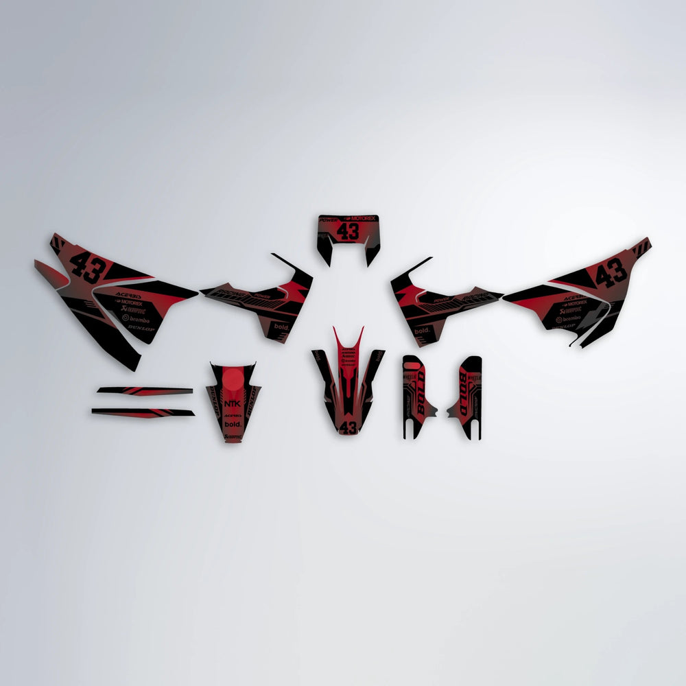 STEALTH Husqvarna 701 graphics kit parts layout in Black & Red
