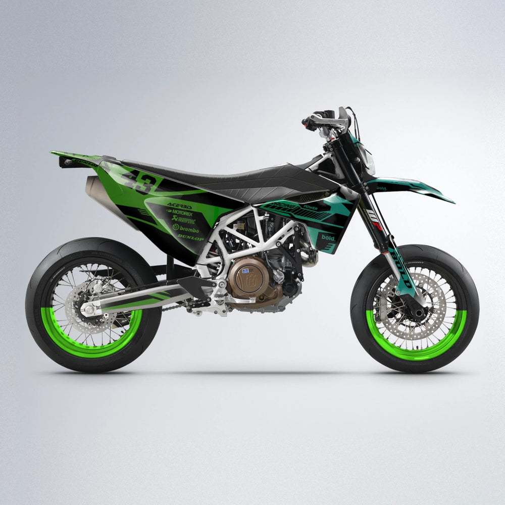 STEALTH Husqvarna 701 supermoto graphics kit in Cyan & Green