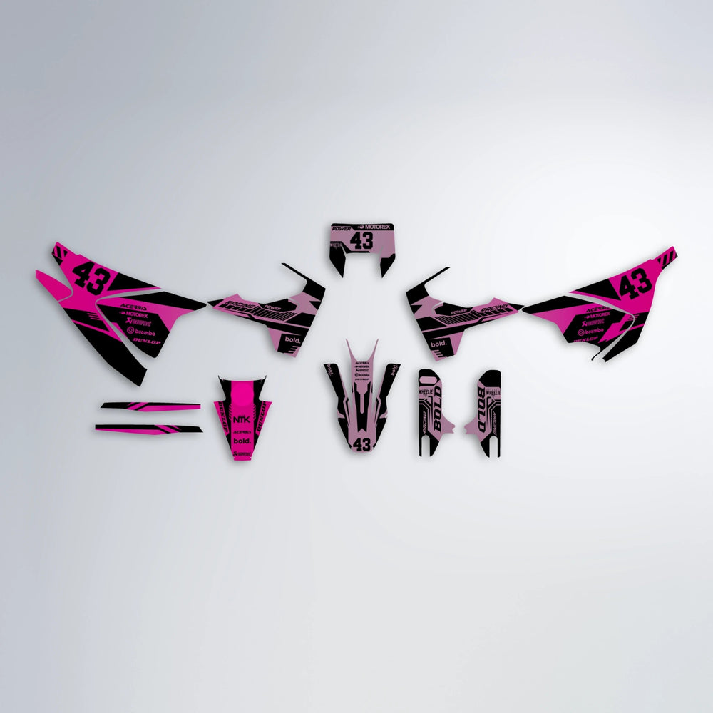 STEALTH Husqvarna 701 graphics kit parts layout in Flamingo