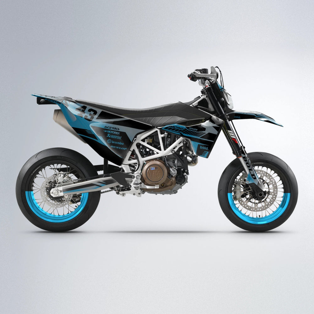 STEALTH Husqvarna 701 supermoto graphics kit in Light Blue & White