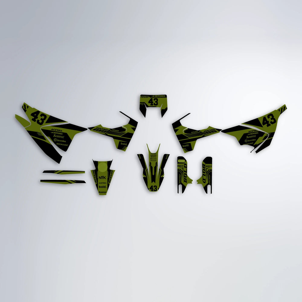 STEALTH Husqvarna 701 graphics kit parts layout in Olive