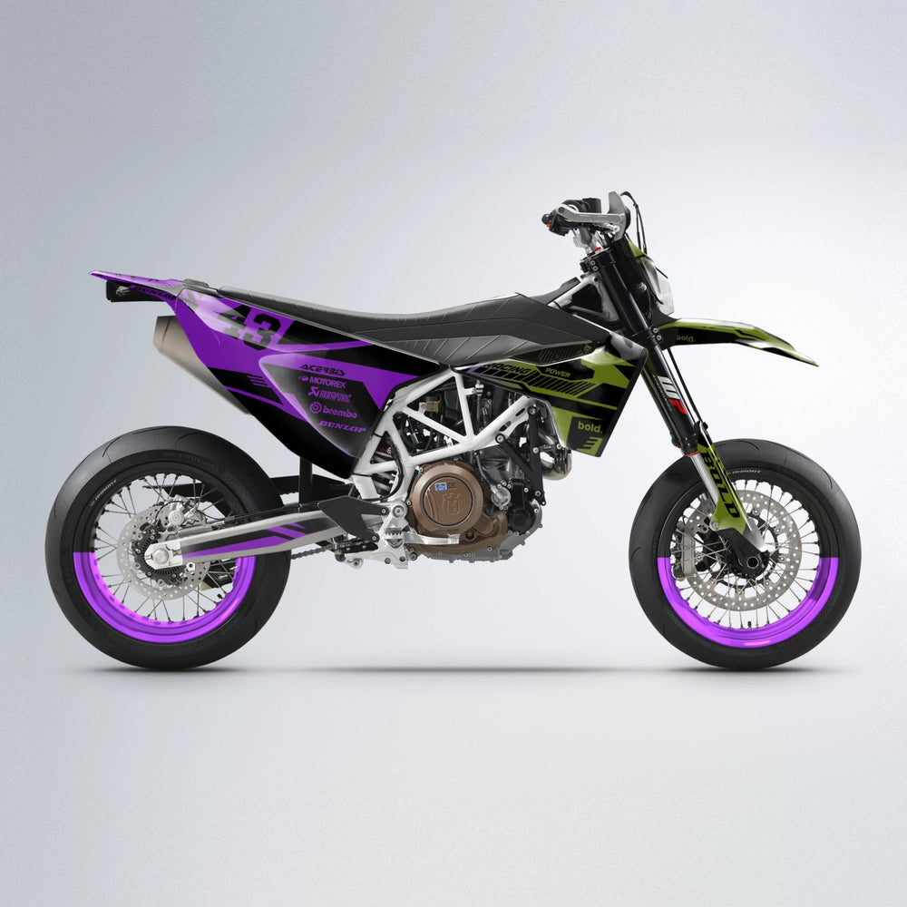 STEALTH Husqvarna 701 supermoto graphics kit in Purple & Yellow