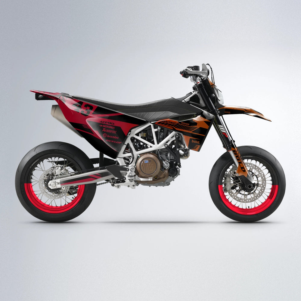 STEALTH Husqvarna 701 supermoto graphics kit in Red & Orange
