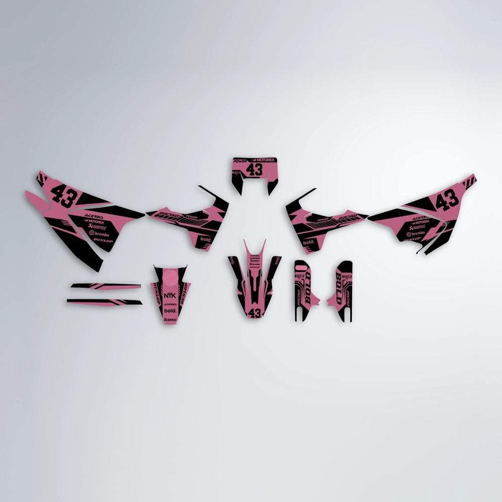 STEALTH Husqvarna 701 graphics kit parts layout in Sakura Pink