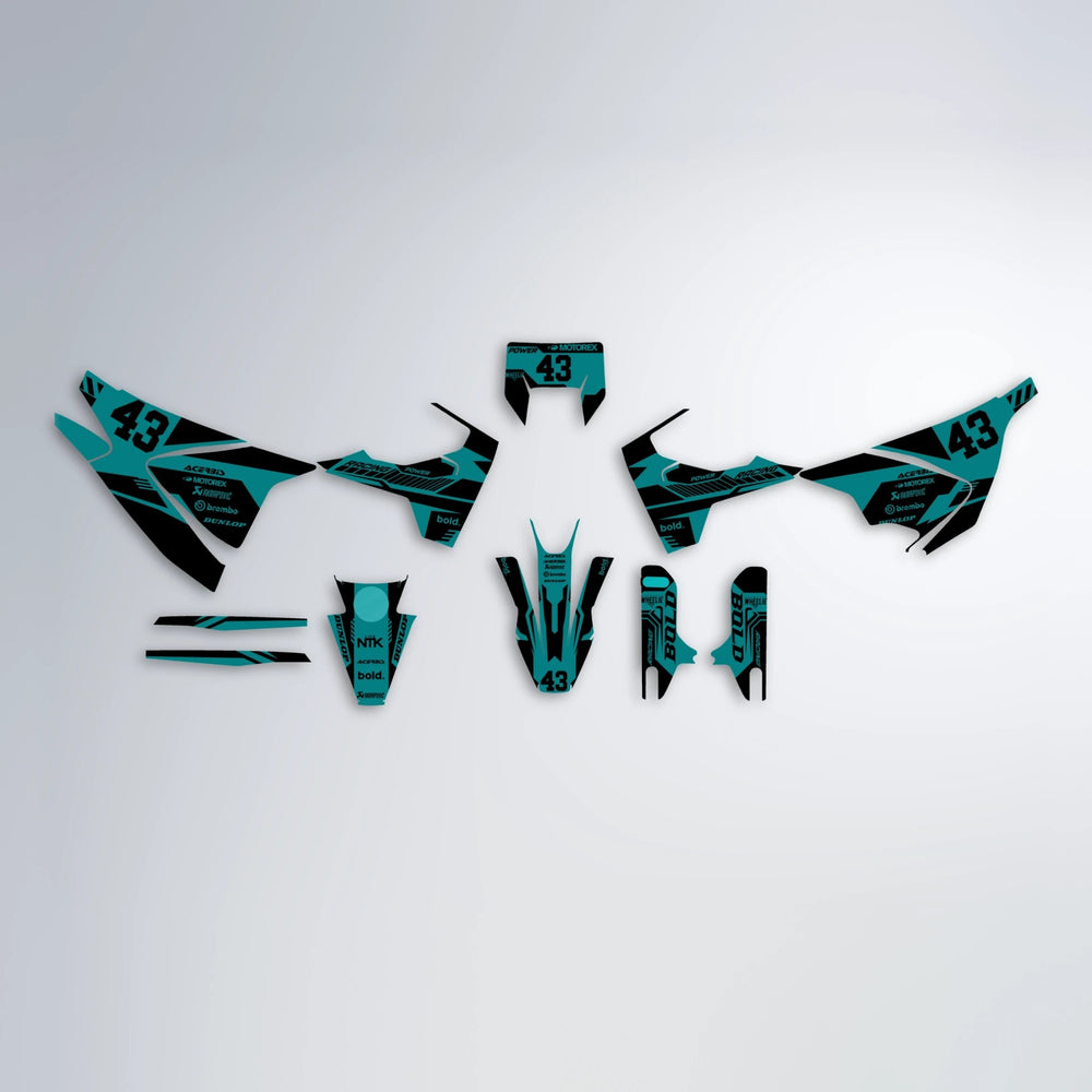 STEALTH Husqvarna 701 graphics kit parts layout in Teal