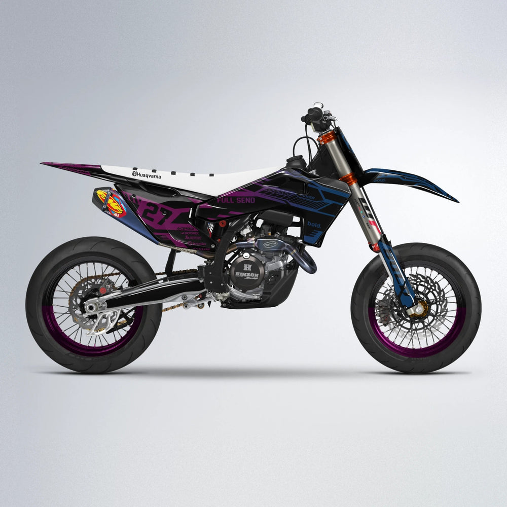 STEALTH Husqvarna FE/TE supermoto graphics kit in Pink & Light Blue