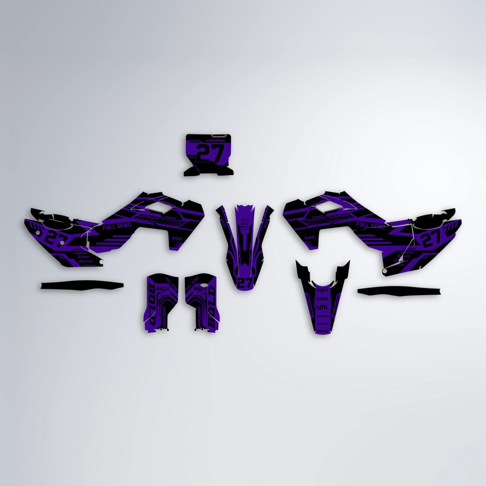 STEALTH Husqvarna FE/TE graphics kit parts layout in Purple