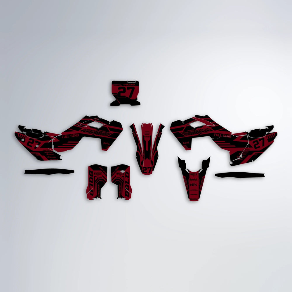 STEALTH Husqvarna FE/TE graphics kit parts layout in Red