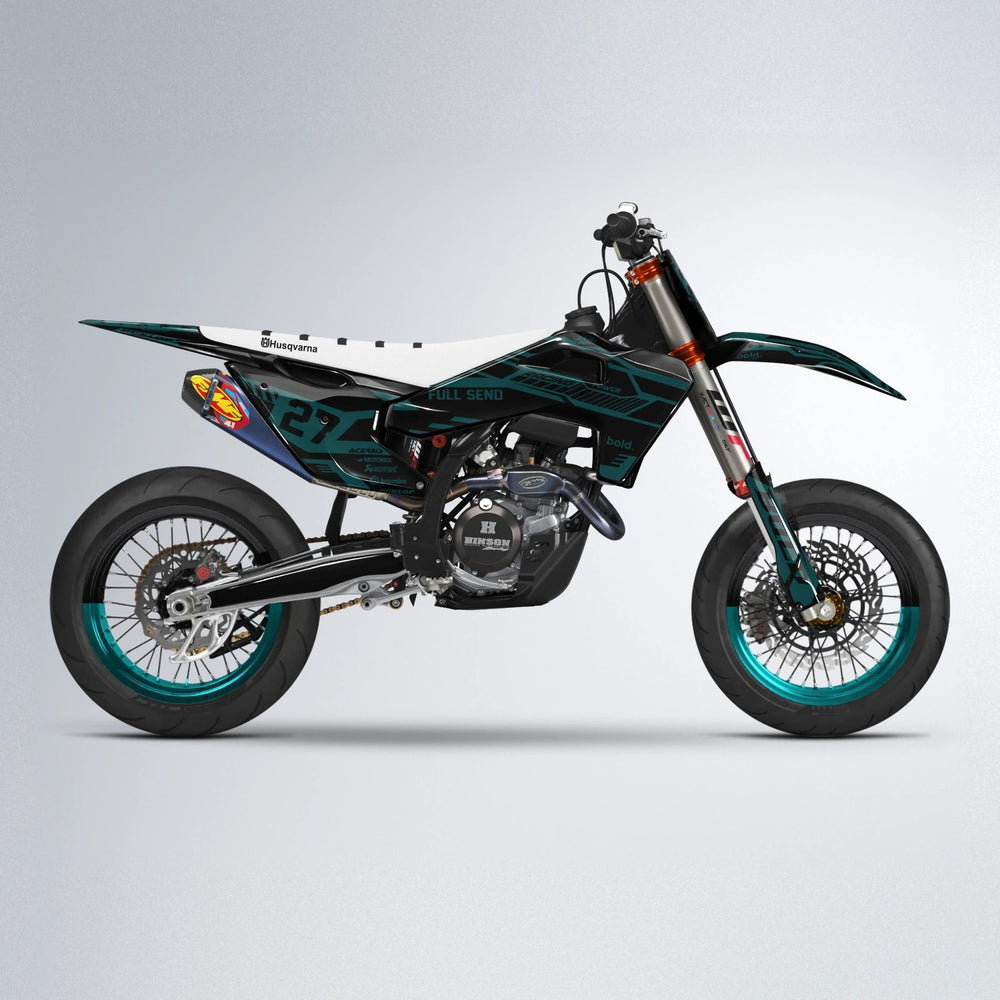 STEALTH Husqvarna FE/TE supermoto graphics kit in Teal