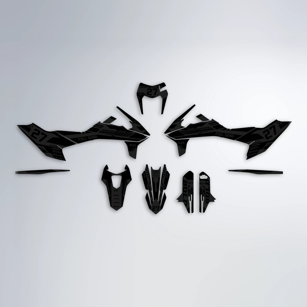 STEALTH KTM SMC 690 graphics kit parts layout in Black