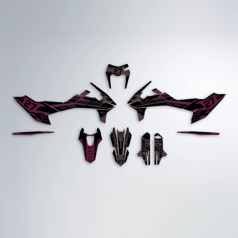 STEALTH KTM SMC 690 graphics kit parts layout in Flamingo