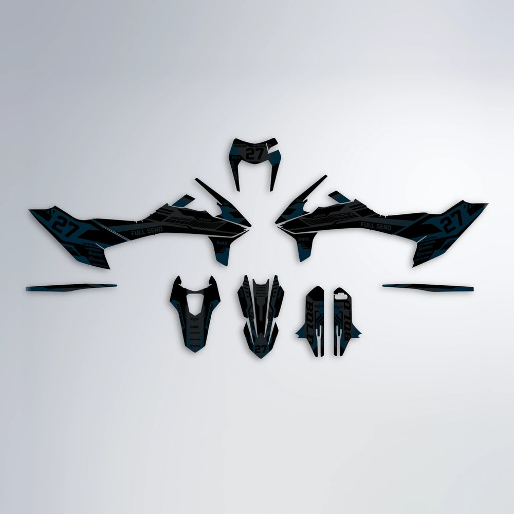 STEALTH KTM SMC 690 graphics kit parts layout in Light Blue & White