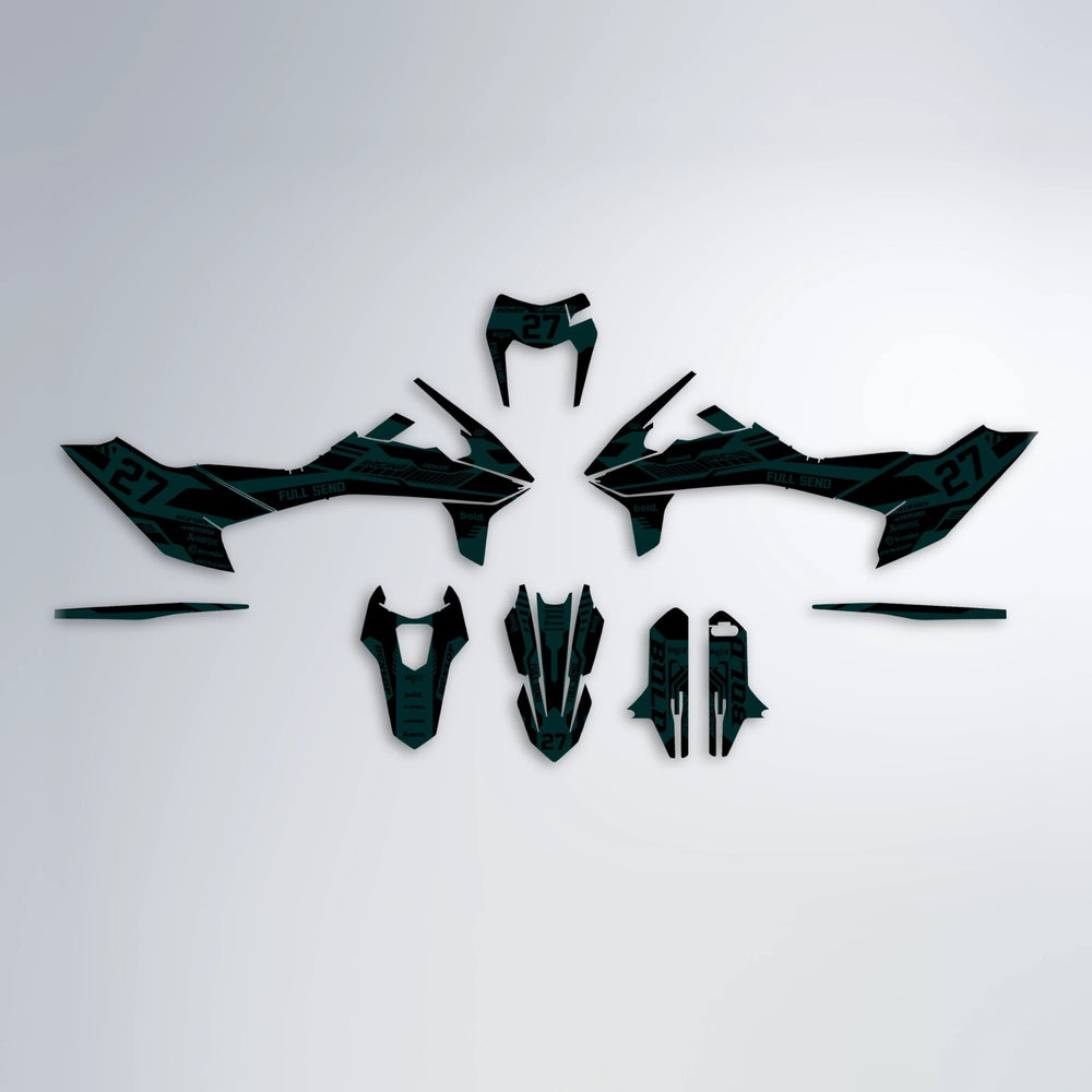 STEALTH KTM SMC 690 graphics kit parts layout in Teal