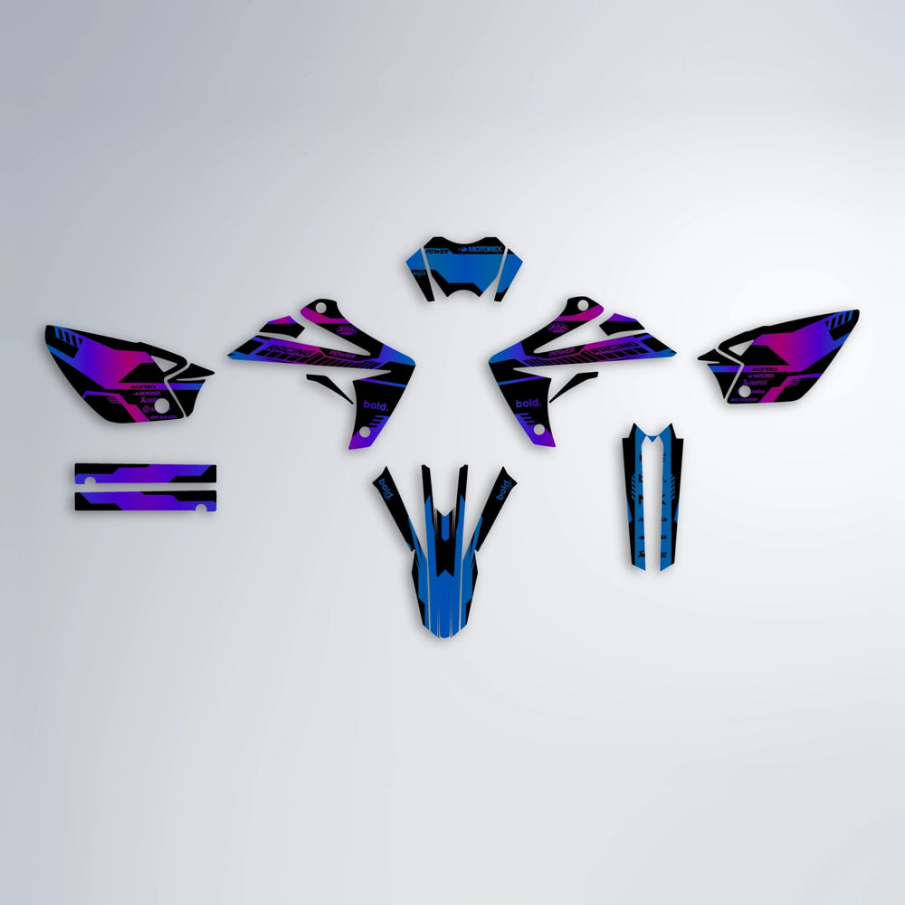 STEALTH Rieju MRT graphics kit parts layout in Blue Purple Fade