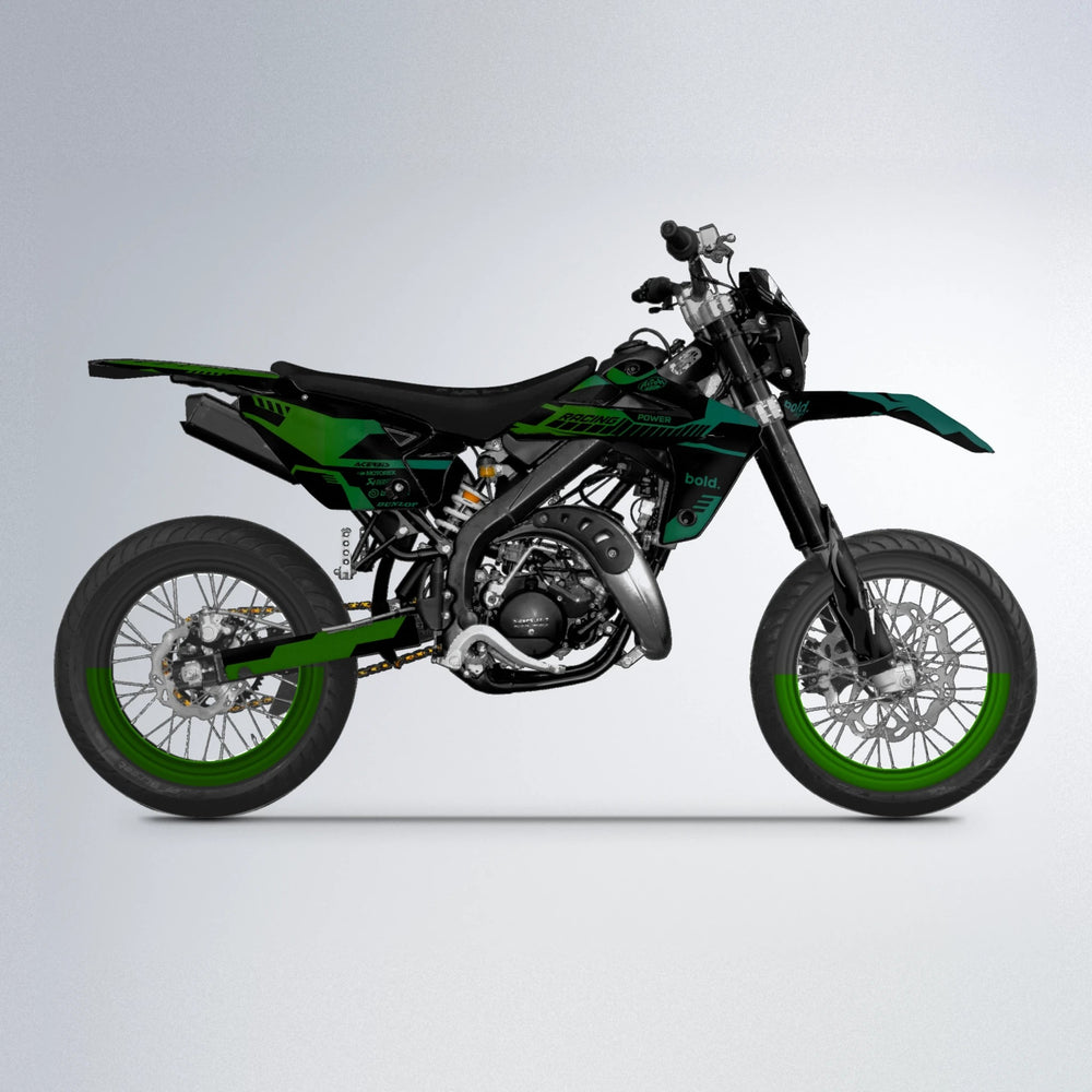 STEALTH Rieju MRT supermoto graphics kit in Cyan & Green