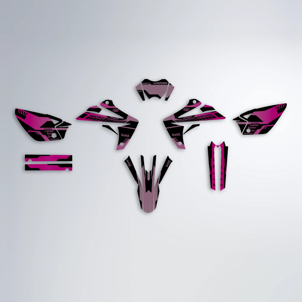 STEALTH Rieju MRT graphics kit parts layout in Flamingo