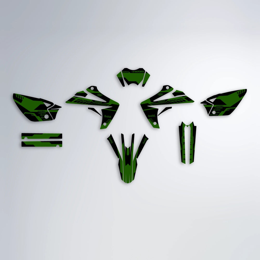 STEALTH Rieju MRT graphics kit parts layout in Green