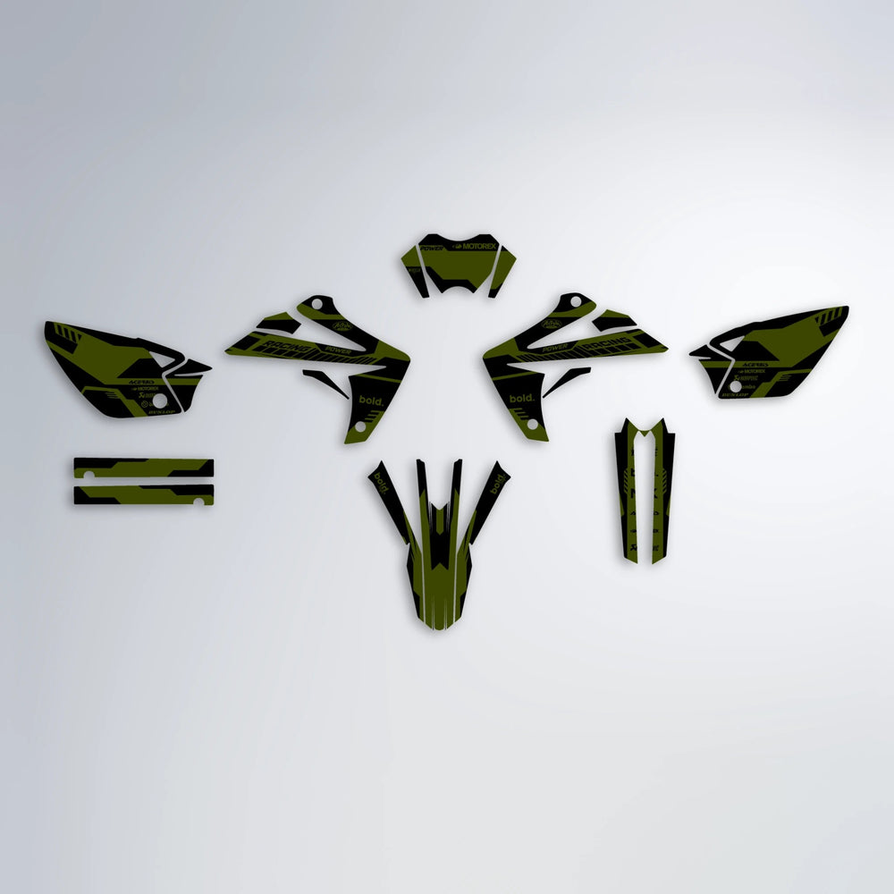 STEALTH Rieju MRT graphics kit parts layout in Olive