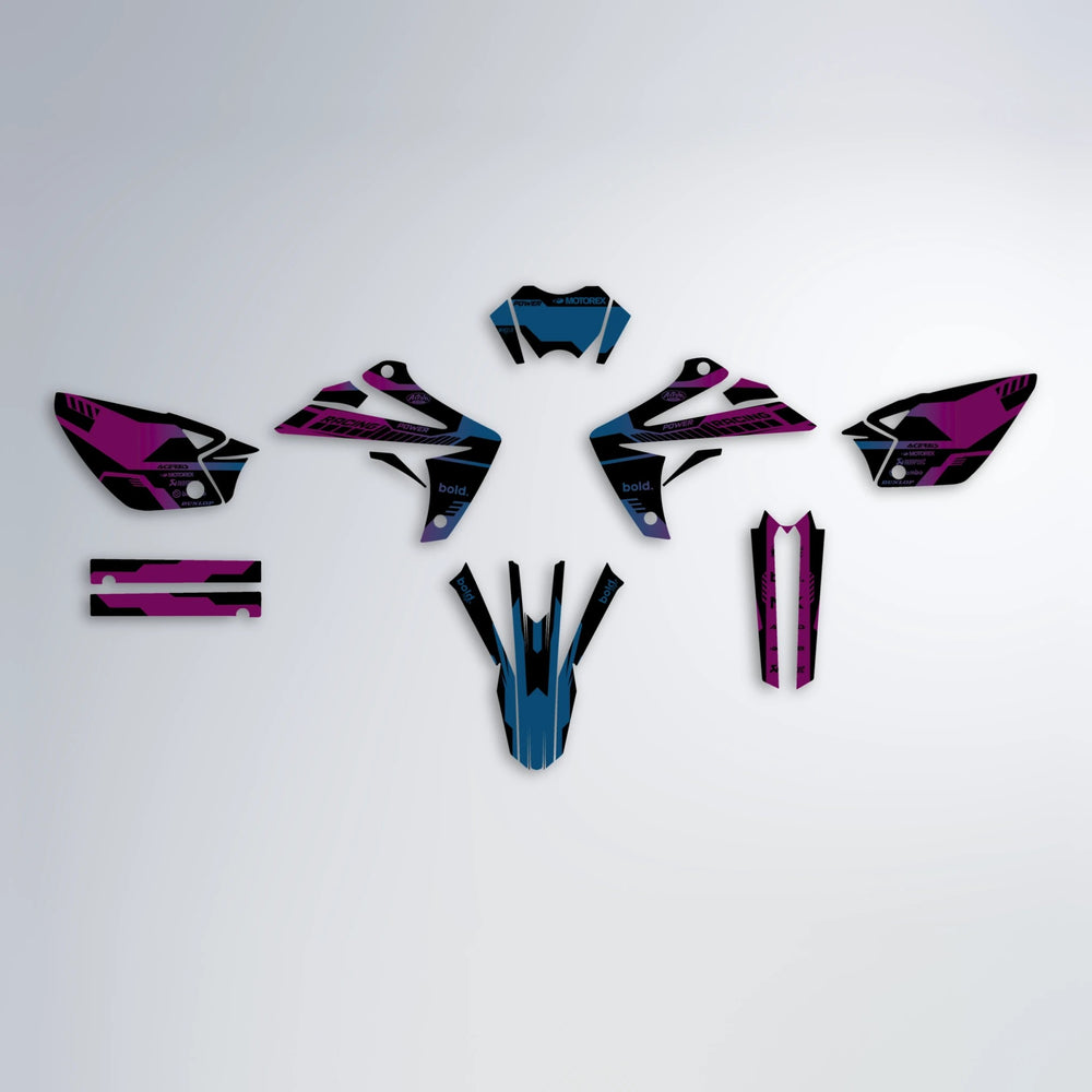 STEALTH Rieju MRT graphics kit parts layout in Pink & Light Blue