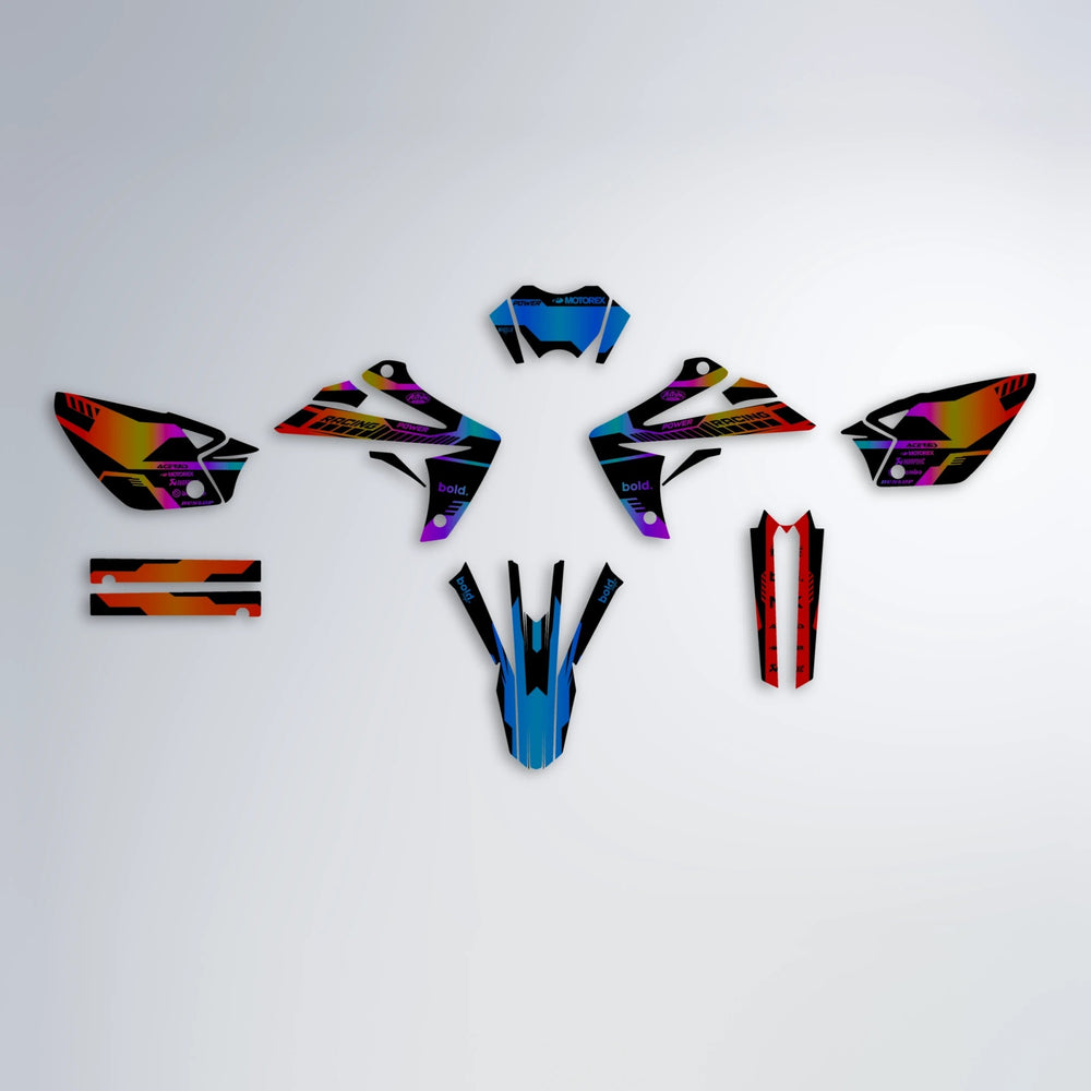 STEALTH Rieju MRT graphics kit parts layout in Sunset Fade