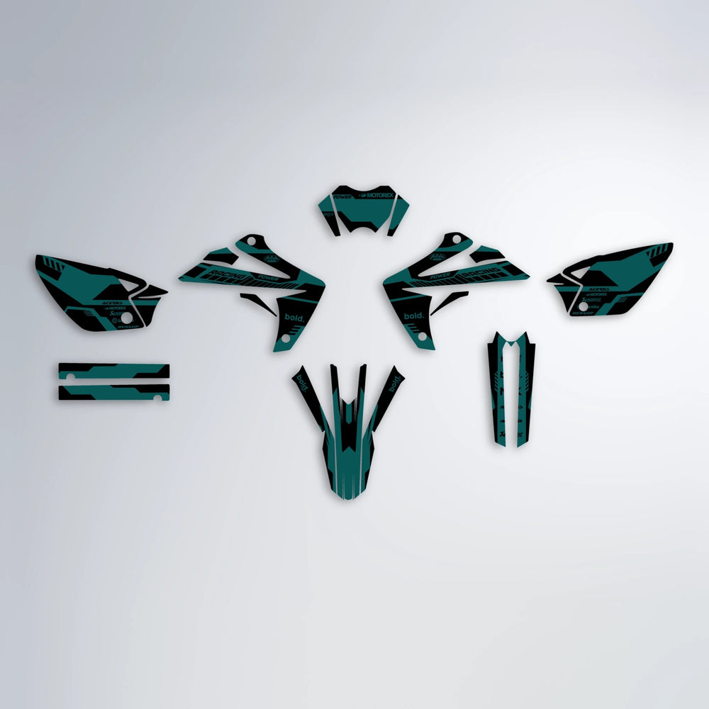 STEALTH Rieju MRT graphics kit parts layout in Teal