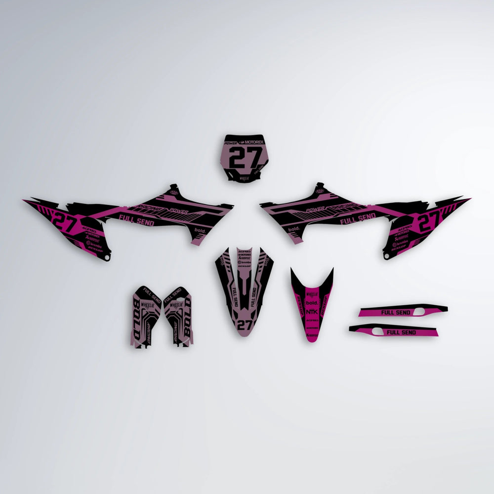 STEALTH Stark Varg MX graphics kit parts layout in Flamingo