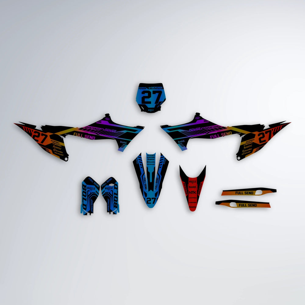 STEALTH Stark Varg MX graphics kit parts layout in Sunset Fade