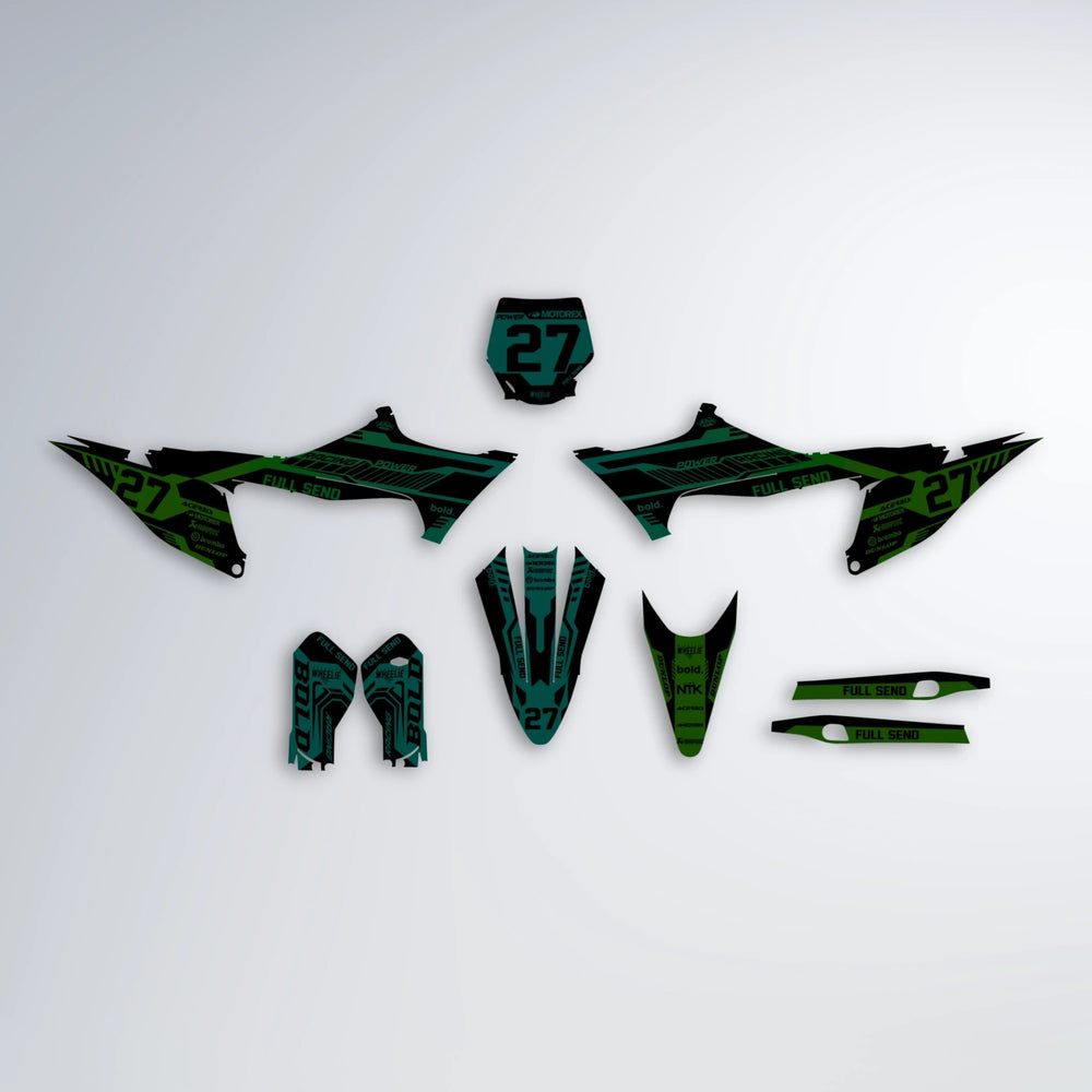 STEALTH Stark Varg SM graphics kit parts layout in Cyan & Green