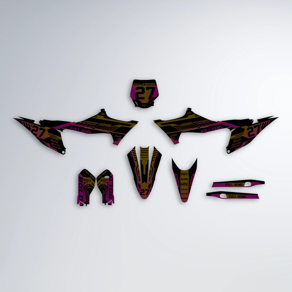 STEALTH Stark Varg SM graphics kit parts layout in Pink & Yellow