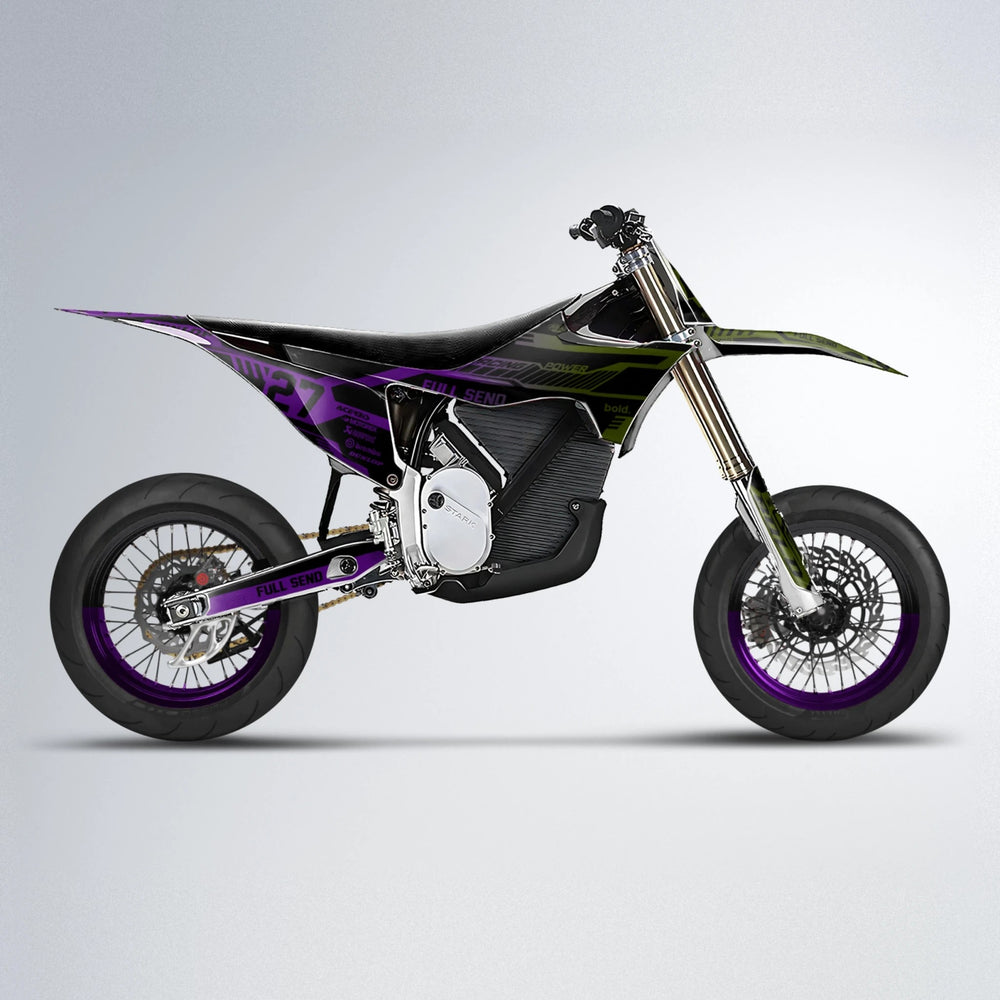 STEALTH Stark Varg SM supermoto graphics kit in Purple & Yellow