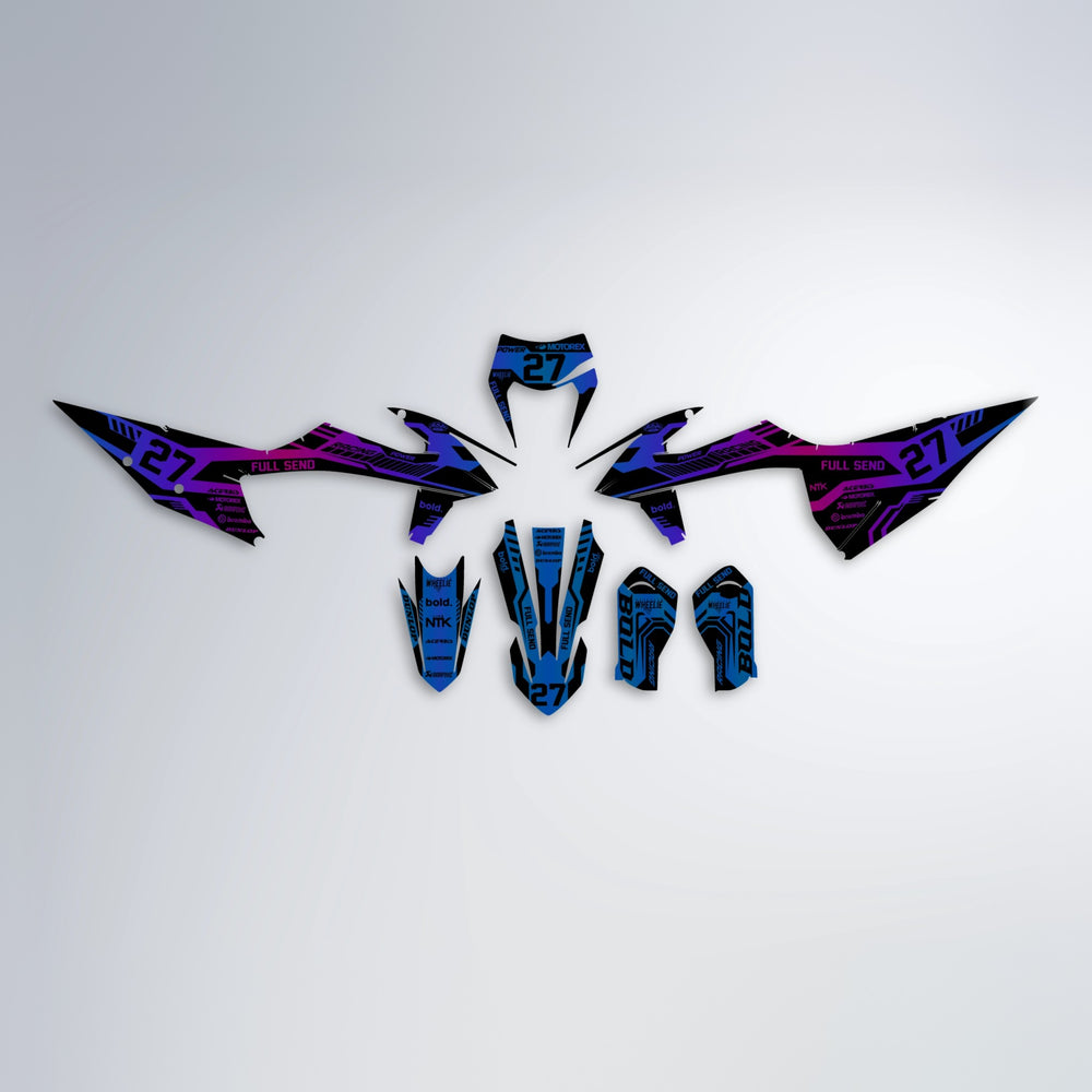 STEALTH graphics kit parts layout in Blue Purple Fade