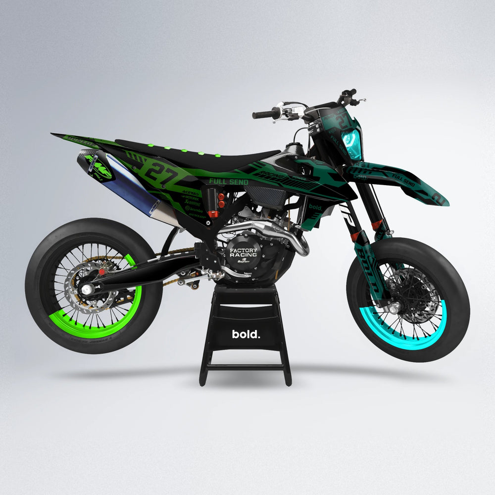 STEALTH supermoto graphics kit in Cyan & Green