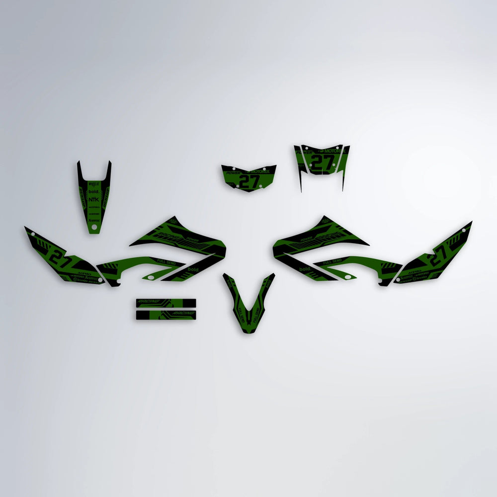 STEALTH Yamaha WR 125X graphics kit parts layout in Green