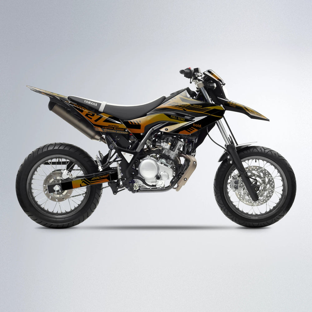 STEALTH Yamaha WR 125X supermoto graphics kit in Orange & Yellow