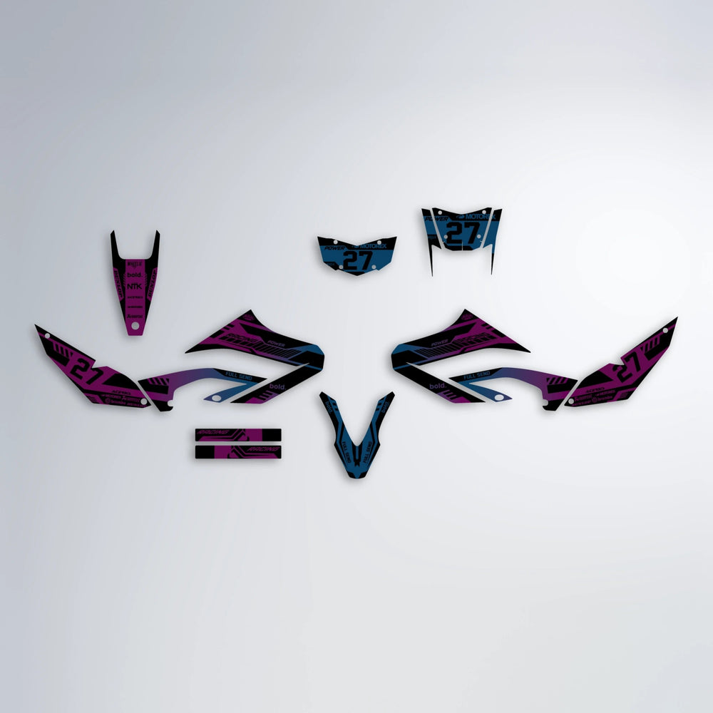 STEALTH Yamaha WR 125X graphics kit parts layout in Pink & Light Blue