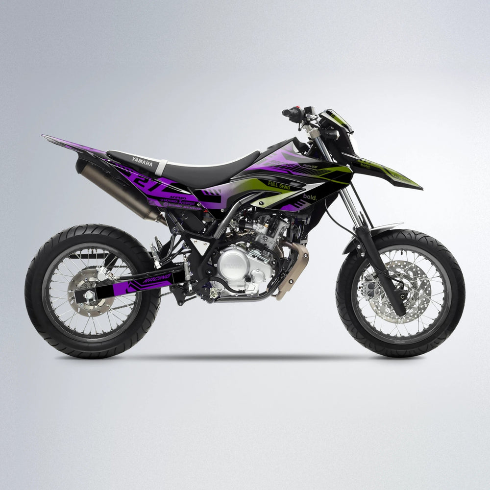 STEALTH Yamaha WR 125X supermoto graphics kit in Purple & Yellow