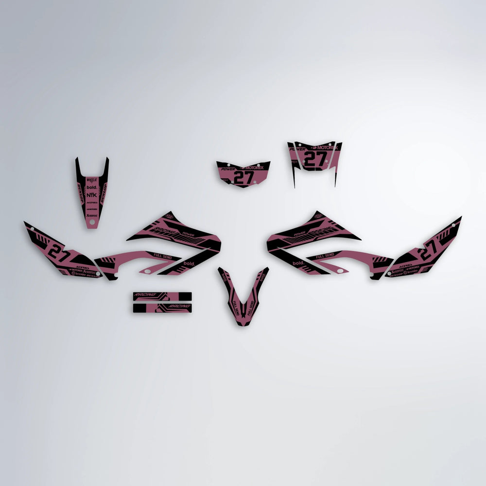 STEALTH Yamaha WR 125X graphics kit parts layout in Sakura Pink