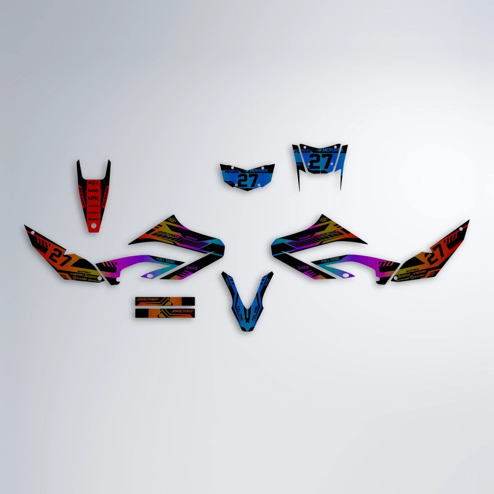STEALTH Yamaha WR 125X graphics kit parts layout in Sunset Fade