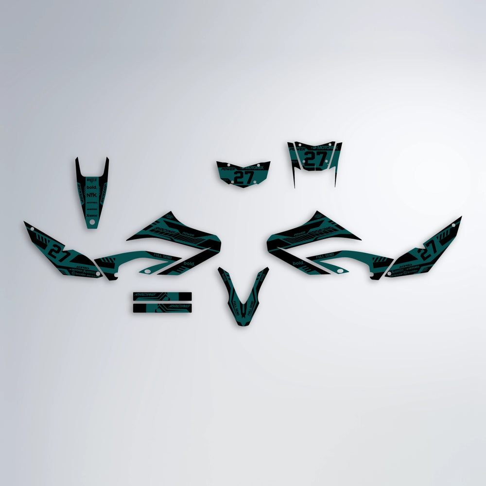 STEALTH Yamaha WR 125X graphics kit parts layout in Teal