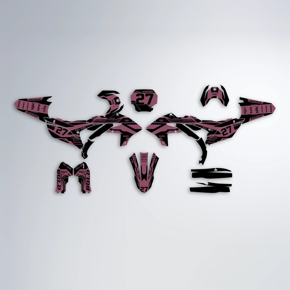 STEALTH Yamaha YZF MX graphics kit parts layout in Sakura Pink