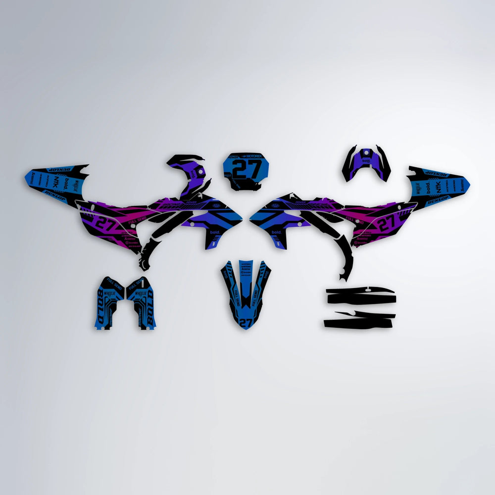 STEALTH Yamaha YZF SM graphics kit parts layout in Blue Purple Fade