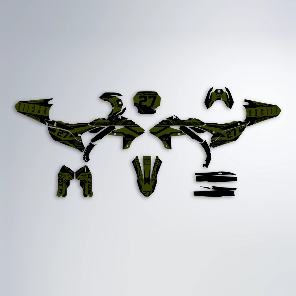 STEALTH Yamaha YZF SM graphics kit parts layout in Olive