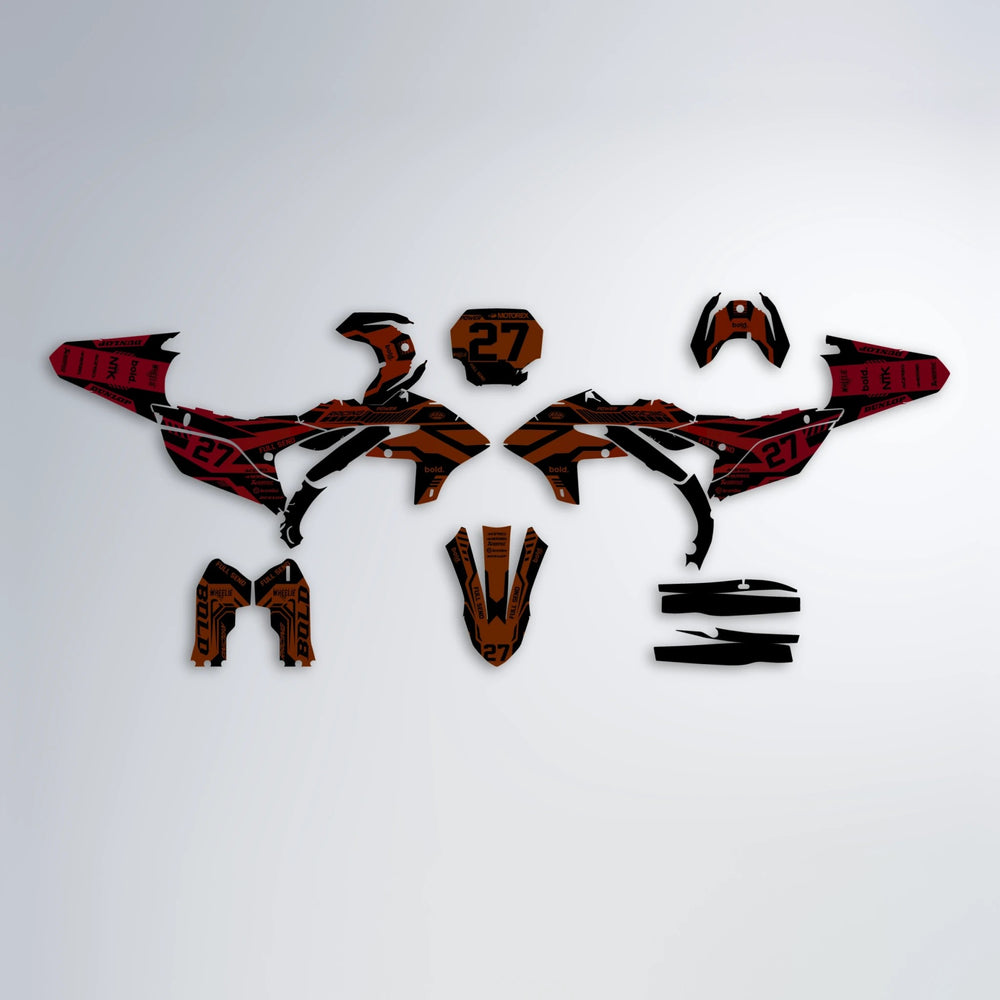 STEALTH Yamaha YZF SM graphics kit parts layout in Red & Orange