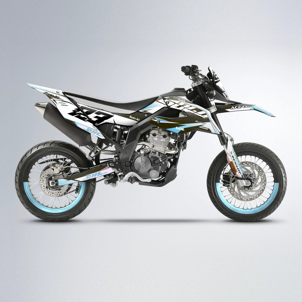 STENMARK Aprilia SX 125 supermoto graphics kit in Light Blue & White