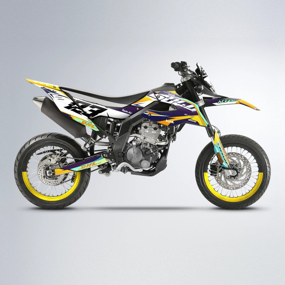 STENMARK Aprilia SX 125 supermoto graphics kit in Orange & Yellow