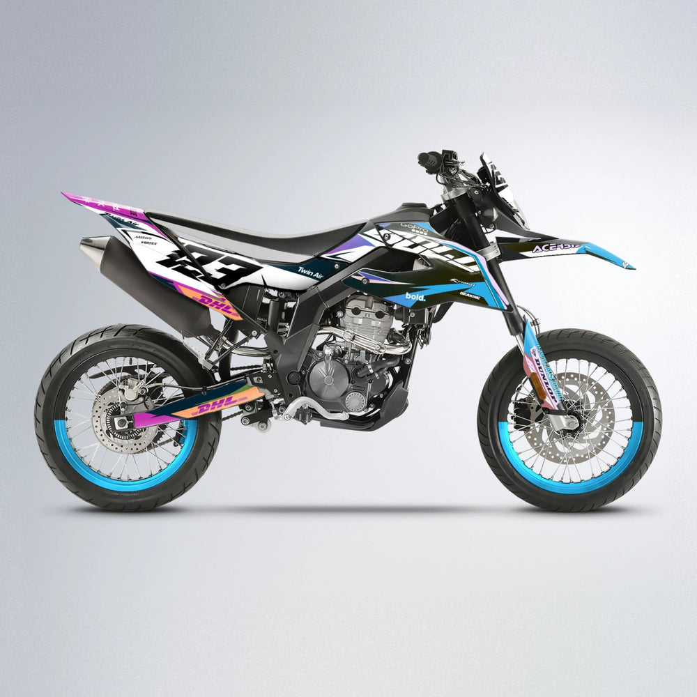 STENMARK Aprilia SX 125 supermoto graphics kit in Pink & Light Blue
