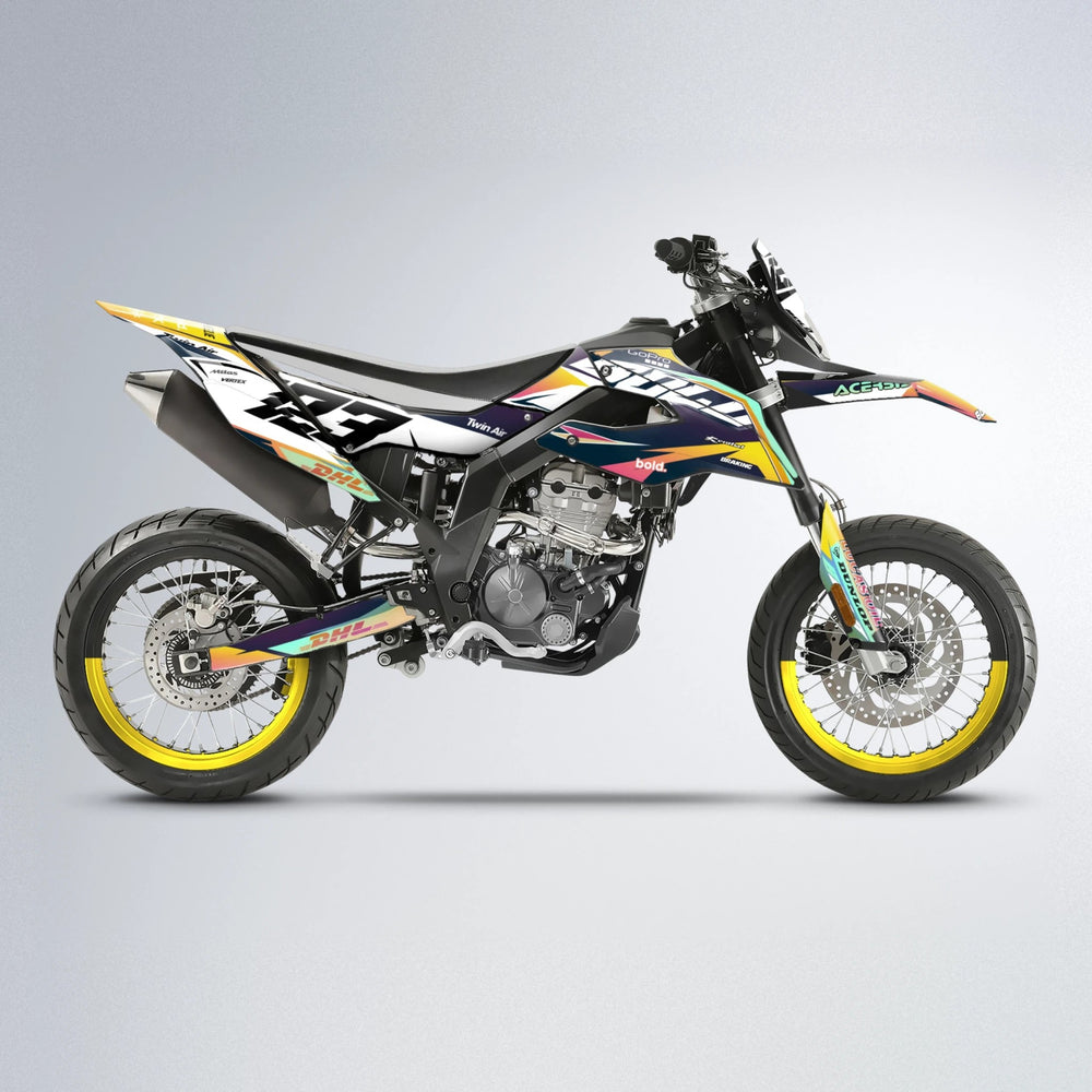STENMARK Aprilia SX 125 supermoto graphics kit in Pink & Yellow