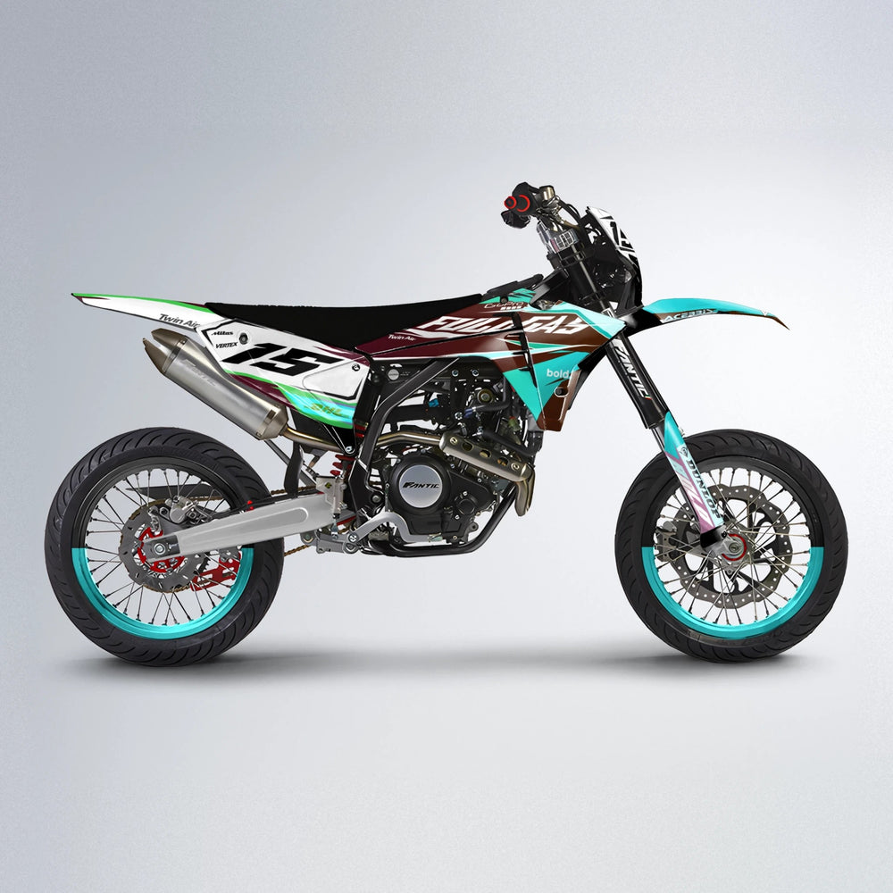 STENMARK Fantic supermoto graphics kit in Cyan & Green