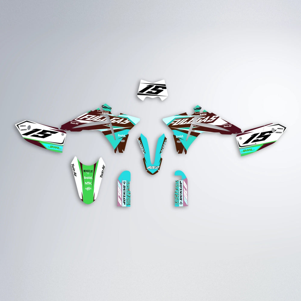 STENMARK Fantic graphics kit parts layout in Cyan & Green