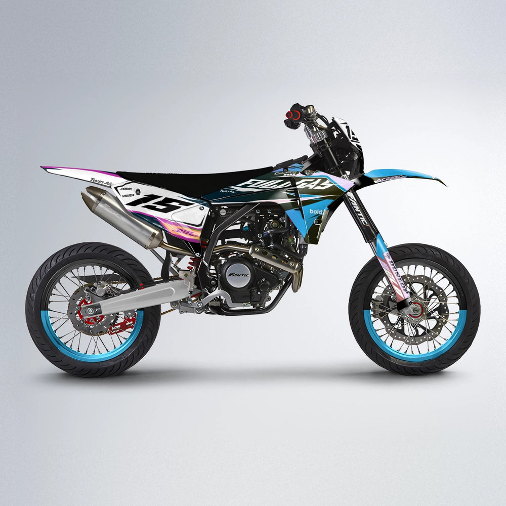 STENMARK Fantic supermoto graphics kit in Pink & Light Blue